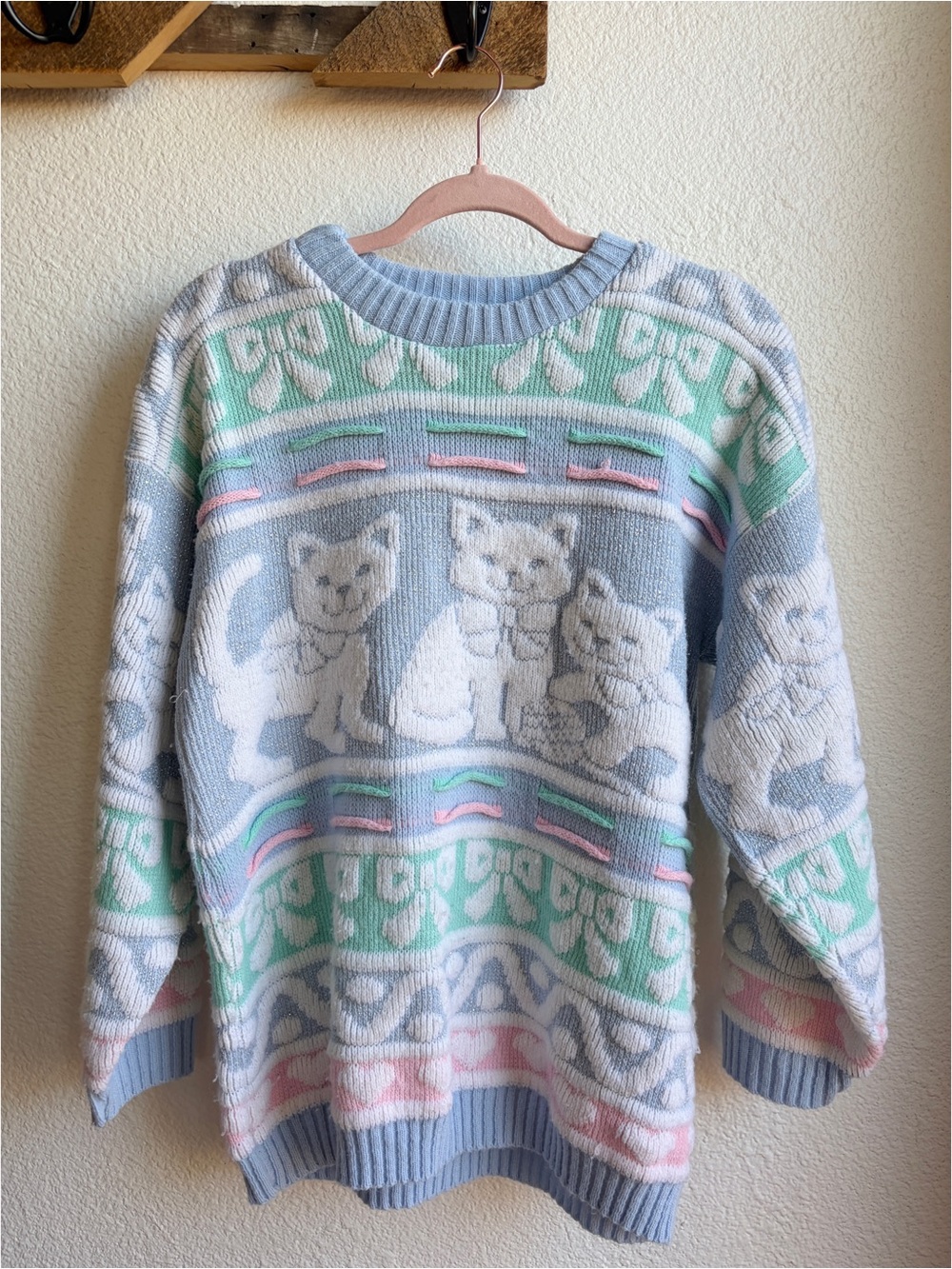 Vintage 80s Kitschy Pastel Cat Sweater Medium